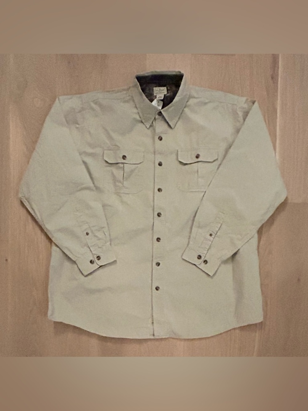 NWT LL Bean Camo Trim Ripstop Long sleeve Button Shirt